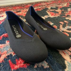 Rothys Womens Size 7.5 Black Blue Halo Round Toe Flats Ballet Shoes